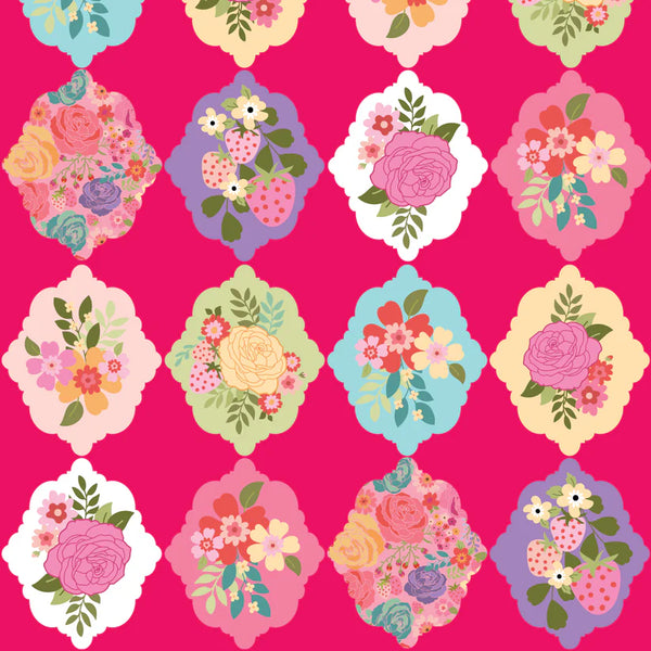 Poppie Cotton Calico Cowgirls CW24805 Wallpaper Roses Dark Pink By The Yard