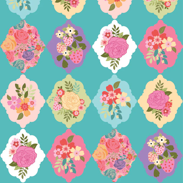 Poppie Cotton Calico Cowgirls CW24804 Wallpaper Roses Teal By The Yard