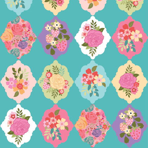 Poppie Cotton Calico Cowgirls CW24804 Wallpaper Roses Teal By The Yard