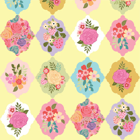 Poppie Cotton Calico Cowgirls CW24806 Wallpaper Roses Yellow By The Yard