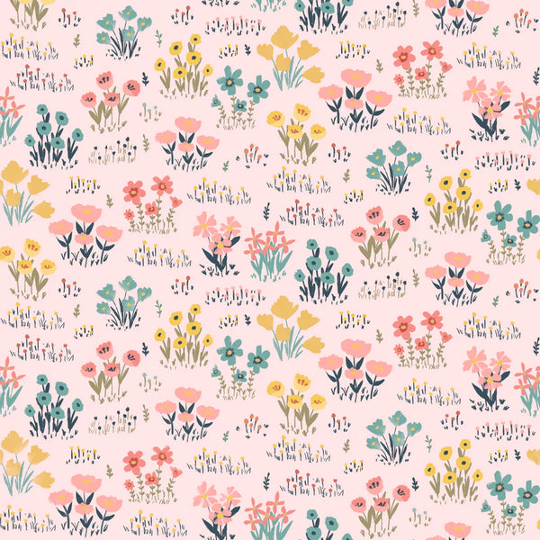 Poppie Cotton Painted Blossoms PB24662 Wild Flowers Pink By The Yard