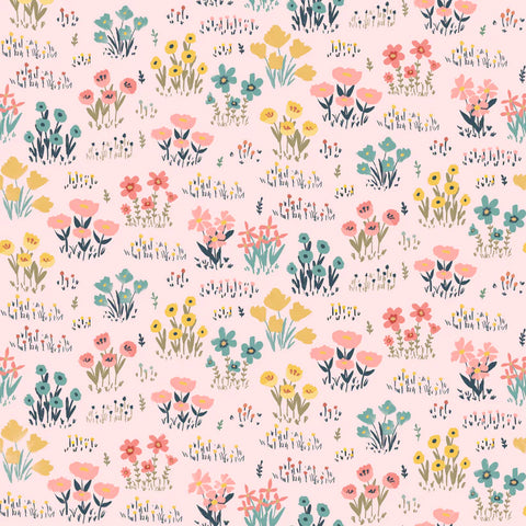 Poppie Cotton Painted Blossoms PB24662 Wild Flowers Pink By The Yard