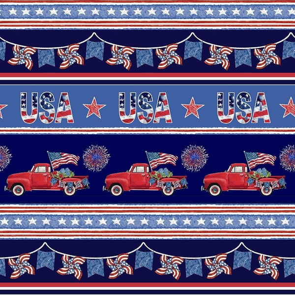 Henry Glass & Co. Wings Of Freedom 1542 78 Blue Multi Border Stripe By The Yard