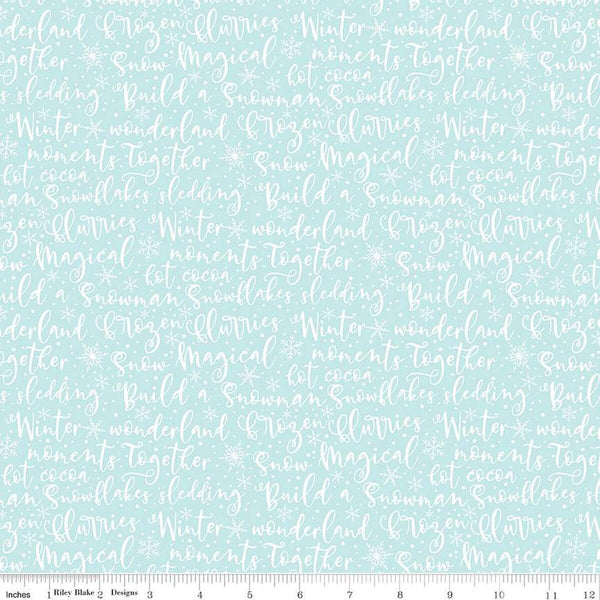Riley Blake Winter Magic C16363 Aqua Winter Words By The Yard