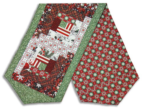 Fully FINISHED Log Cabin Table Runner - In The Beginning - Winter Enchantment Red # 3