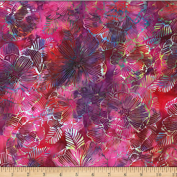 Hoffman Batik X2621 23 Fuchsia Stripey Floral By The Yard