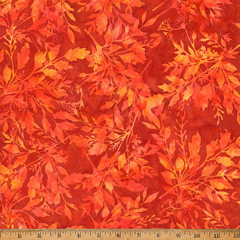Hoffman Batik X2646 431 Cayenne Leafy By The Yard