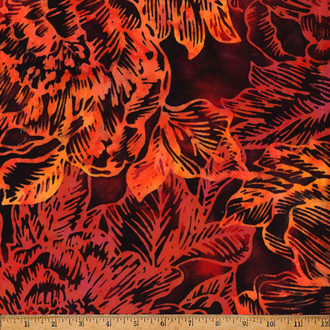 Hoffman Batik X2653 310 Fire Large Linear Floral By The Yard