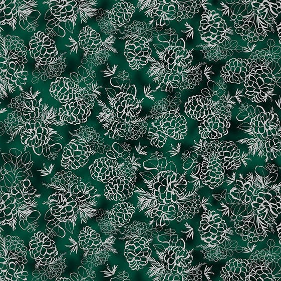Hoffman Metallic Cotton & Pine X5559 31S Emerald/Silver By The Yard