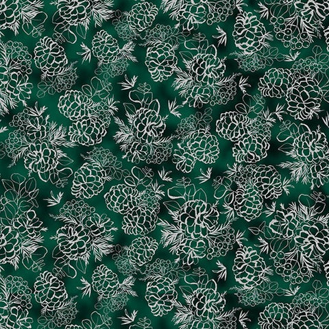 Hoffman Metallic Cotton & Pine X5559 31S Emerald/Silver By The Yard