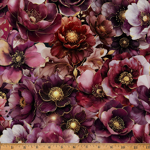 Hoffman Spectrum Print Midnight Flora X5696 38 Burgundy By The Yard