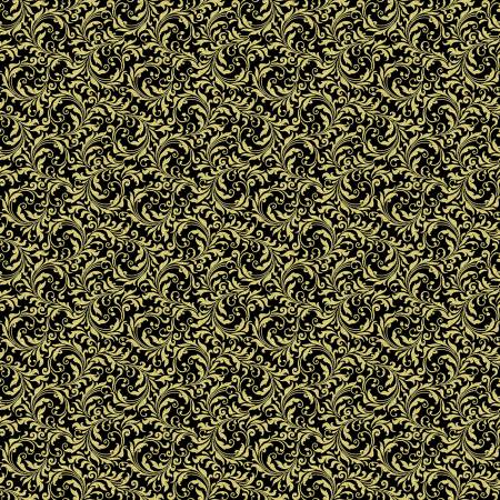 Hoffman Metallic - Blooming Holidays X7790 4G Black/Gold Scrollwork By The Yard