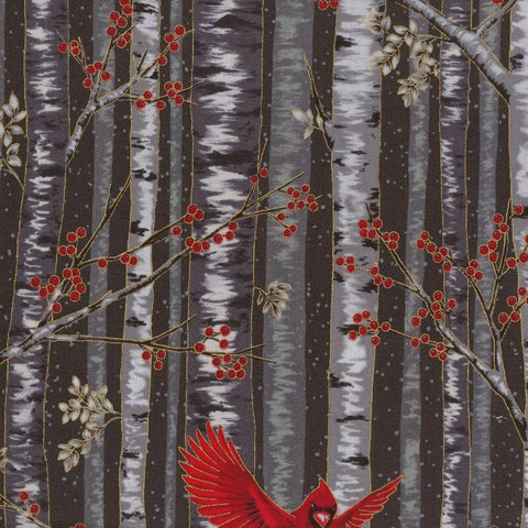 Hoffman Metallic Berries & Birch X7794 4G Black/Gold By The Yard