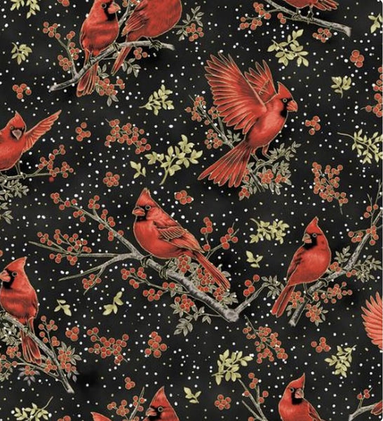 Hoffman Metallic Berries & Birch X7796 4G Black/Gold By The Yard