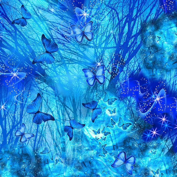 Timeless Treasures EXTRA WIDE CD1836 Turquoise Bright Night Butterflies Royalty 108" WIDE - 3 YARD CUT