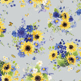 Clothworks Sunflower Bouquets Y3908 116 Mist Gray Tossed Bouquets By the Yard