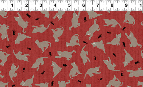 Clothworks Purrfection Y3974 4 Kittens Light Red By The Yard