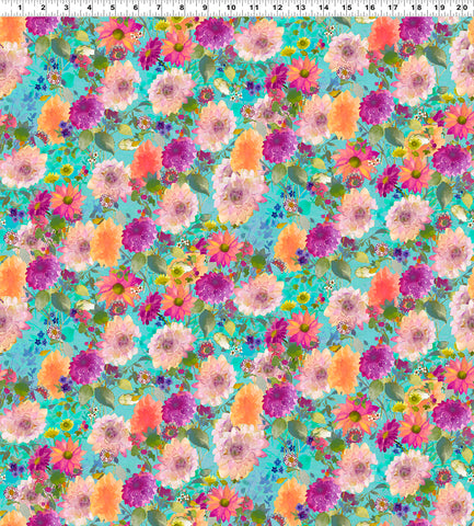 Clothworks Digital - Garden Fresh Y4256 33 Aqua Dahlias By The Yard