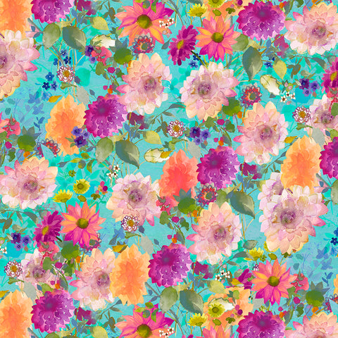 Clothworks Digital - Garden Fresh Y4256 33 Aqua Dahlias By The Yard