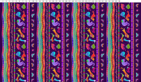 Clothworks Digital - Fantasticats Y4340 28M Pictorial Stripe Purple By The Yard