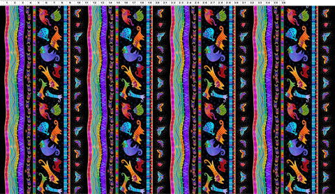 Clothworks Digital - Fantasticats Y4340 3M Pictorial Stripe Black By The Yard