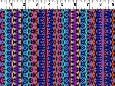 Clothworks Digital - Fantasticats Y4345 90 Geo Stripe Blue By The Yard