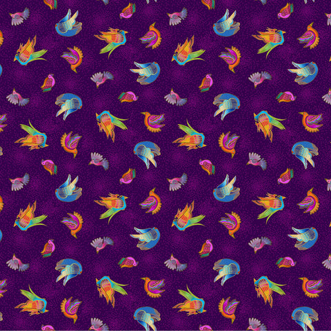 Clothworks Digital - Fantasticats Y4346 28 Birds Dark Purple By The Yard