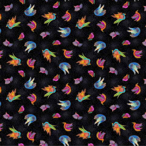 Clothworks Digital - Fantasticats Y4346 3 Birds Black By The Yard