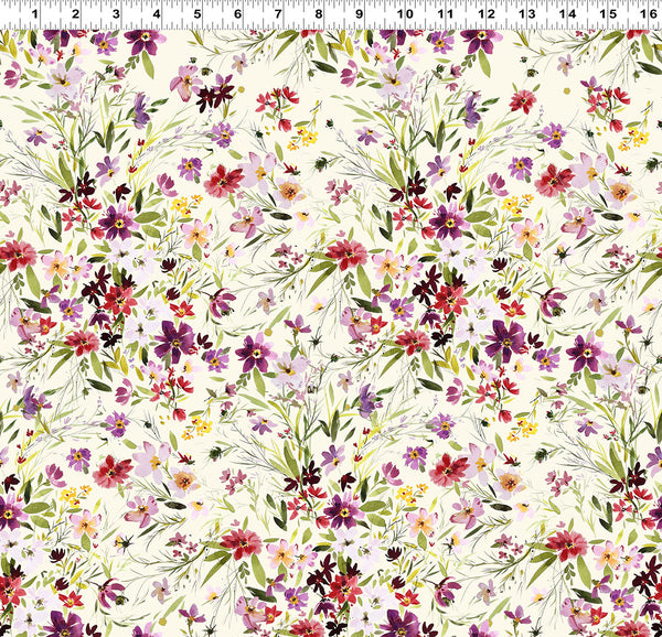 Clothworks Digital Summer Garden Y4519 57 Cream Meadow By The Yard