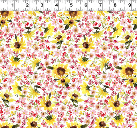 Clothworks Digital Summer Garden Y4521 1 White Sunflowers By The Yard