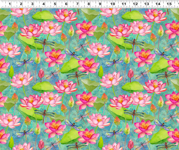 Clothworks Lily Pond Y4620 103 Light Teal Dragonfly Floral By The Yard
