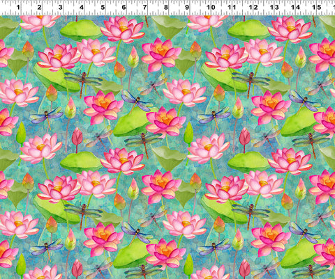 Clothworks Lily Pond Y4620 103 Light Teal Dragonfly Floral By The Yard