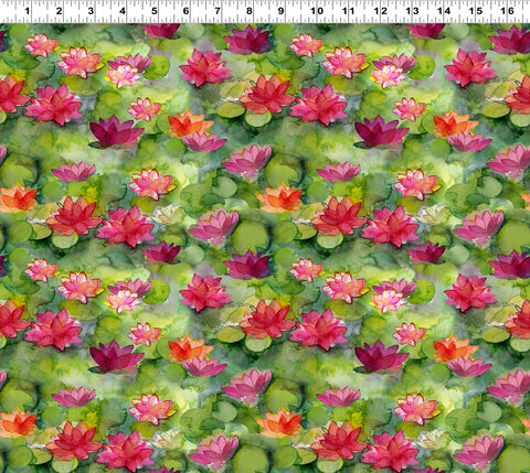 Clothworks Lily Pond Y4622 21 Green Water Lilies By The Yard