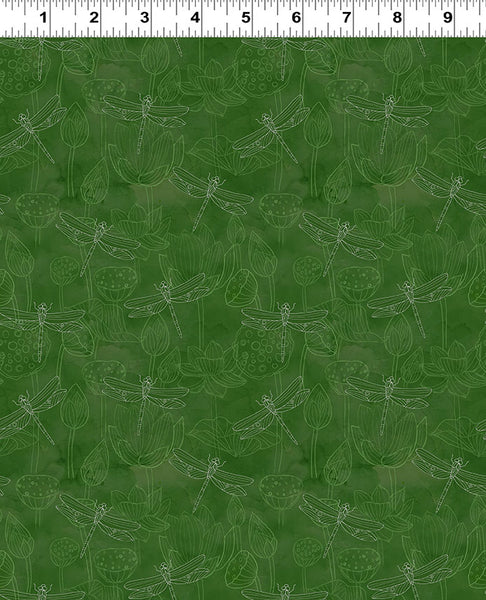 Clothworks Lily Pond Y4625 113 Forest Tonal Dragonfly By The Yard
