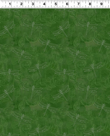 Clothworks Lily Pond Y4625 113 Forest Tonal Dragonfly By The Yard