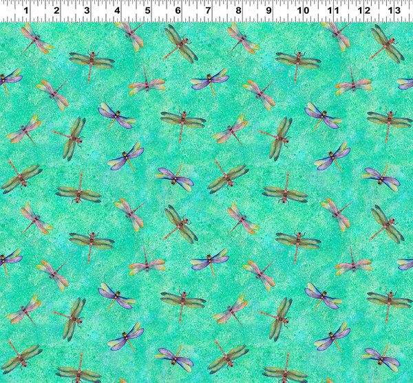 Clothworks Lily Pond Y4626 101 Turquoise Dragonflies By The Yard