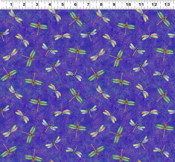Clothworks Lily Pond Y4626 28 Dark Purple Dragonflies By The Yard