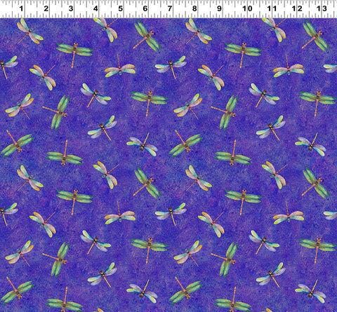 Clothworks Lily Pond Y4626 28 Dark Purple Dragonflies By The Yard