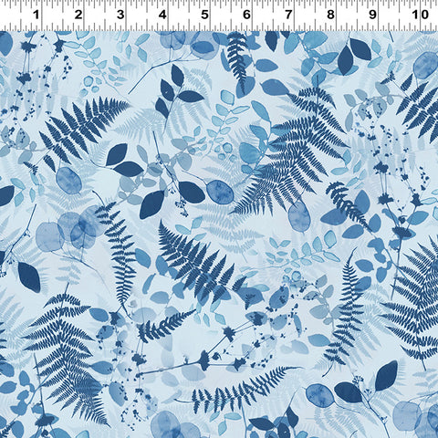 Clothworks Naturescape Y4654 136 Pale Blue Ferns By The Yard