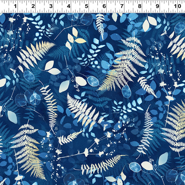 Clothworks Naturescape Y4654 93 Light Navy Ferns By The Yard