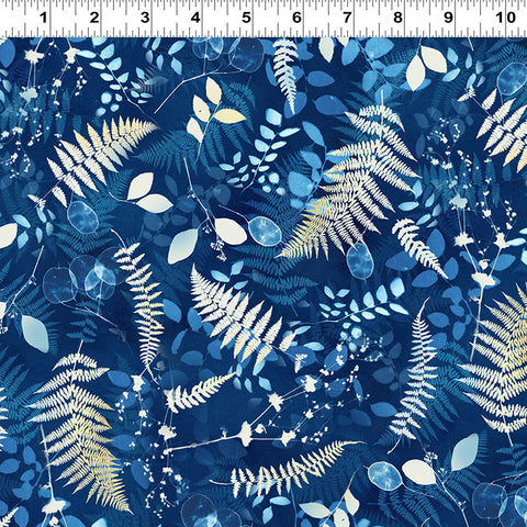 Clothworks Naturescape Y4654 93 Light Navy Ferns By The Yard