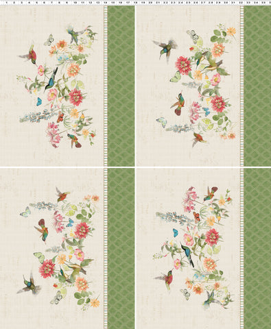 Clothworks Hummingbird Days Y4722 11 Light Khaki Fat Quarter 36" PANEL By The PANEL (Not Strictly By The Yard)