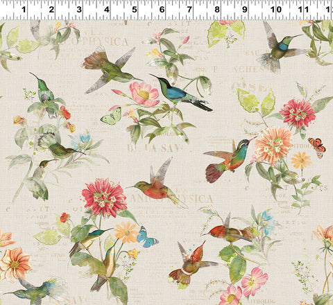 Clothworks Hummingbird Days Y4724 11 Light Khaki Toile By The Yard