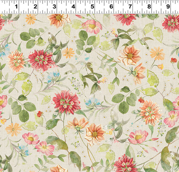 Clothworks Hummingbird Days Y4725 11 Light Khaki Mixed Floral By The Yard