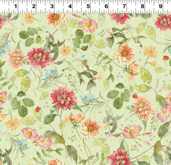Clothworks Hummingbird Days Y4725 23 Light Olive Mixed Floral By The Yard