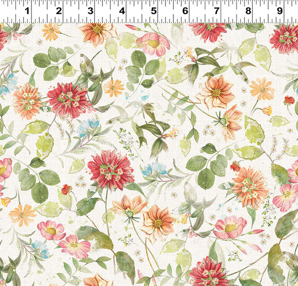 Clothworks Hummingbird Days Y4725 2 Light Cream Mixed Floral By The Yard