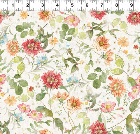Clothworks Hummingbird Days Y4725 2 Light Cream Mixed Floral By The Yard