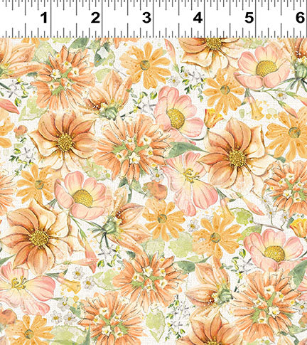 Clothworks Hummingbird Days Y4727 35 Light Orange Packed Floral By The Yard