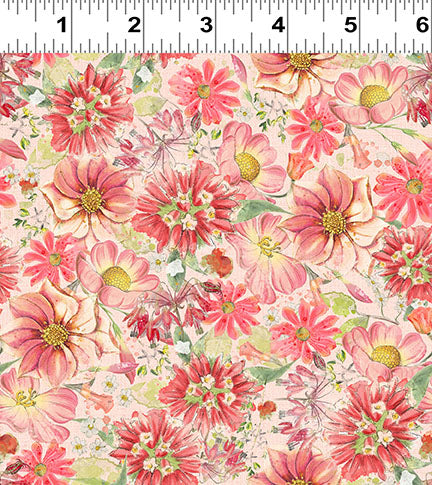 Clothworks Hummingbird Days Y4727 39 Coral Packed Floral By The Yard