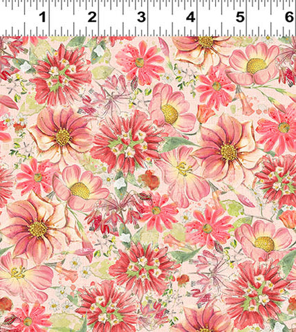 Clothworks Hummingbird Days Y4727 39 Coral Packed Floral By The Yard
